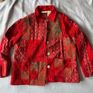 Vintage Appleseed's Chenille Tapestry Patchwork Red Jacket size Women’s Large